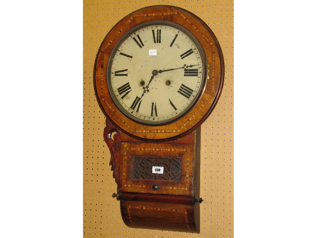 Appraisal: Victorian chequered string inlaid wall clock