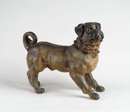 Appraisal: FINE PAINTED TERRACOTTA FIGURE OF A PUG Outstanding detail and