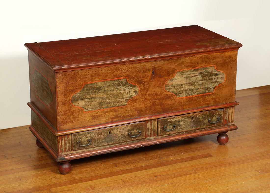 Appraisal: ATTRIBUTED JOHANN RANK PENNSYLVANIA PAINTED PINE CHEST Dower or blanket