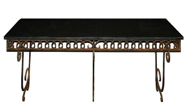 Appraisal: A contemporary wrought iron and slate top table height in