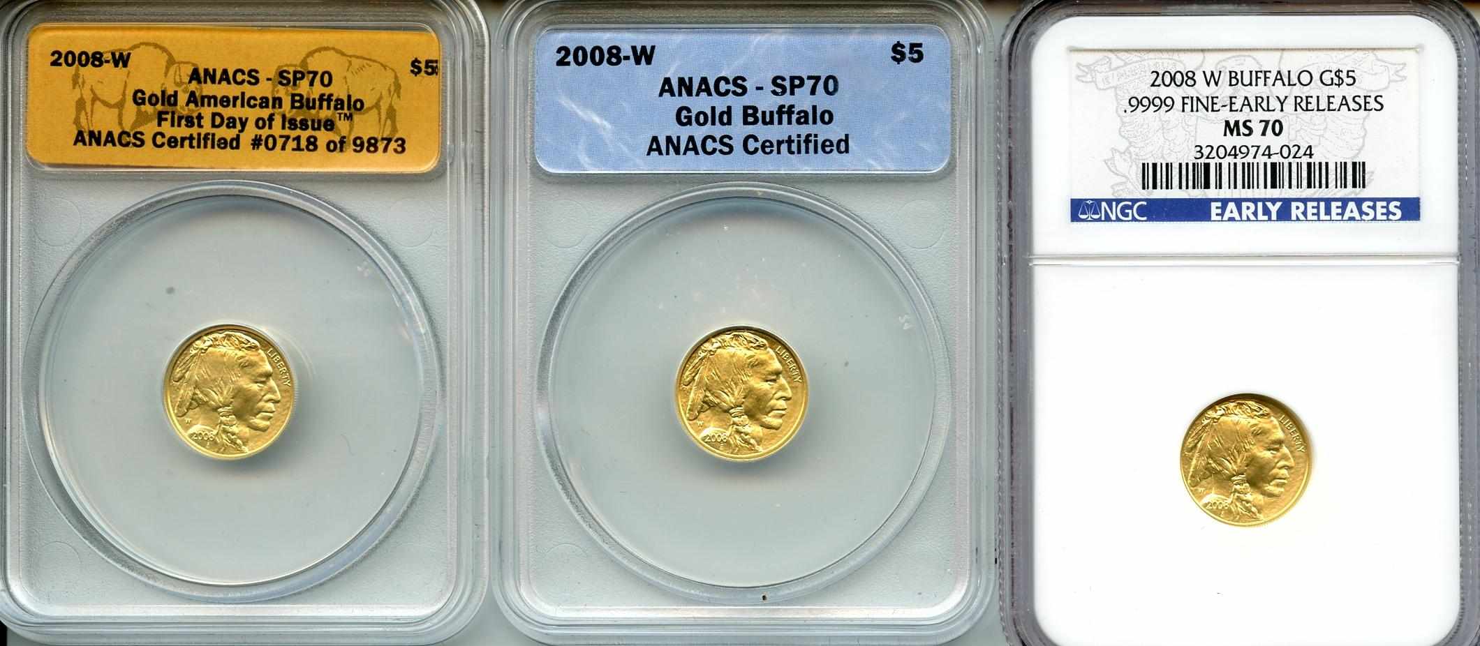 Appraisal: -W Gold Buffalo Coins Two are ANACS certified SP one