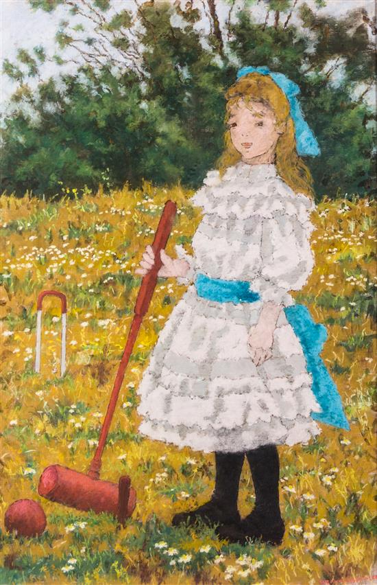 Appraisal: Sale Lot Suzanne Eisendieck French - Girl Playing Crochet pastel