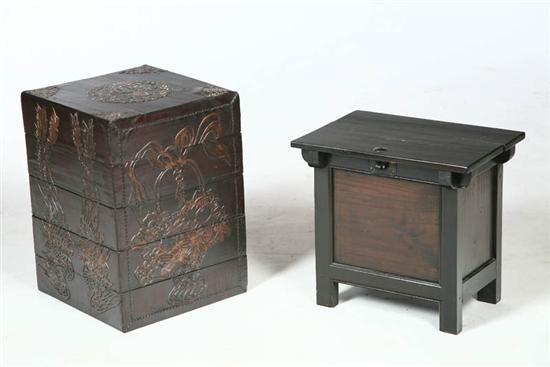 Appraisal: TWO BOXES Asian th century mixed wood Storage box with