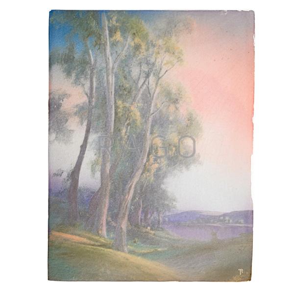 Appraisal: FRED ROTHENBUSCH ROOKWOOD Scenic Vellum plaque Condition Report Overall crazing