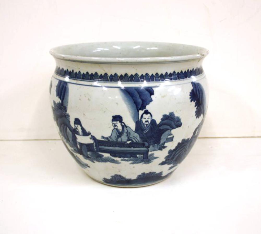 Appraisal: CHINESE BLUE AND WHITE PORCELAIN JARDINIERE hand painted blue underglaze