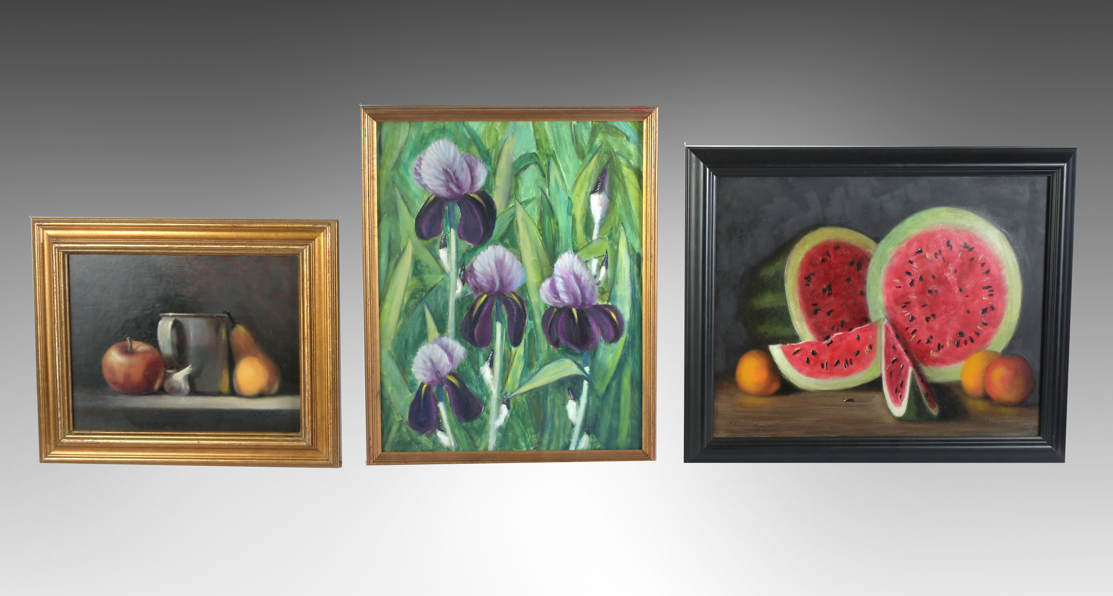 Appraisal: JOHNSON Richard - Three Still Life Paintings To Include Watermelons