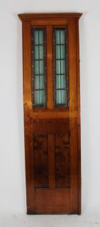 Appraisal: American pine door panel with stained and leaded glass h