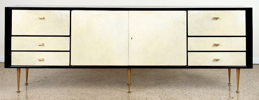 Appraisal: MID CENTURY MODERN EBONIZED PARCHMENT SIDEBOARD A mid century modern