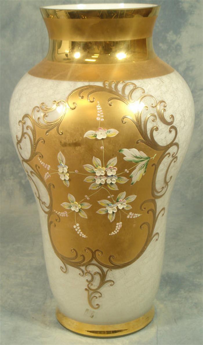 Appraisal: Massive white Venetian glass vase with gilt and applied floral