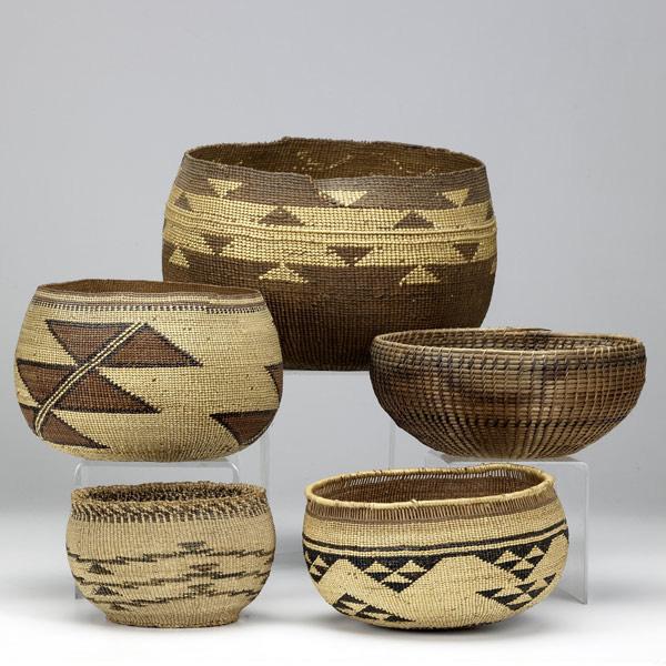 Appraisal: WEST COAST NATIVE AMERICAN Five baskets one Pacific Northwest and