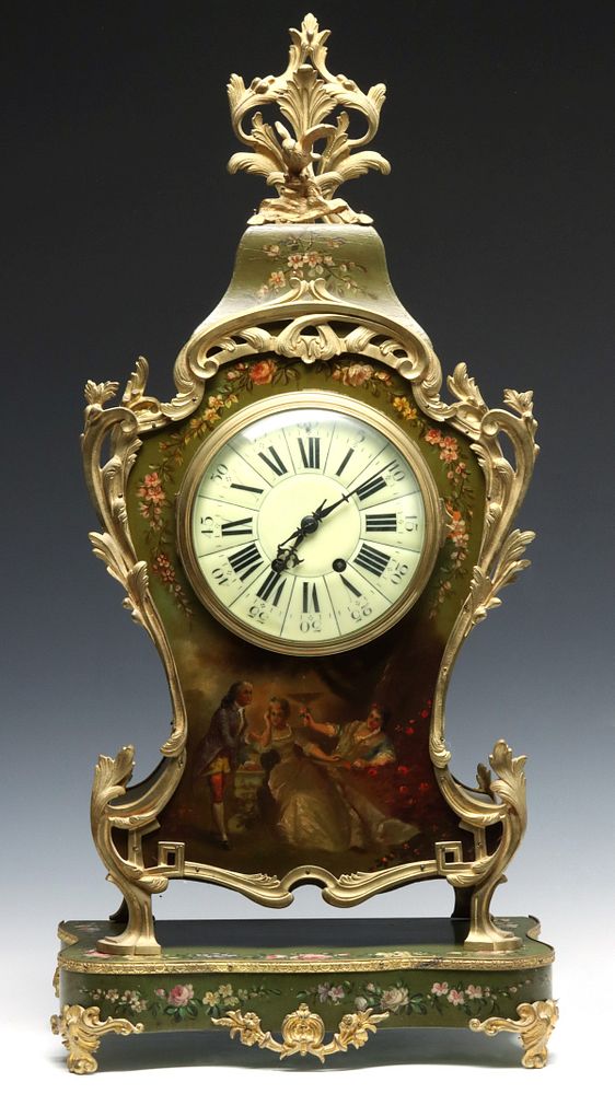 Appraisal: A VERNIS MARTIN STYLE CLOCK WITH VINCENTI MOVEMENT Th early