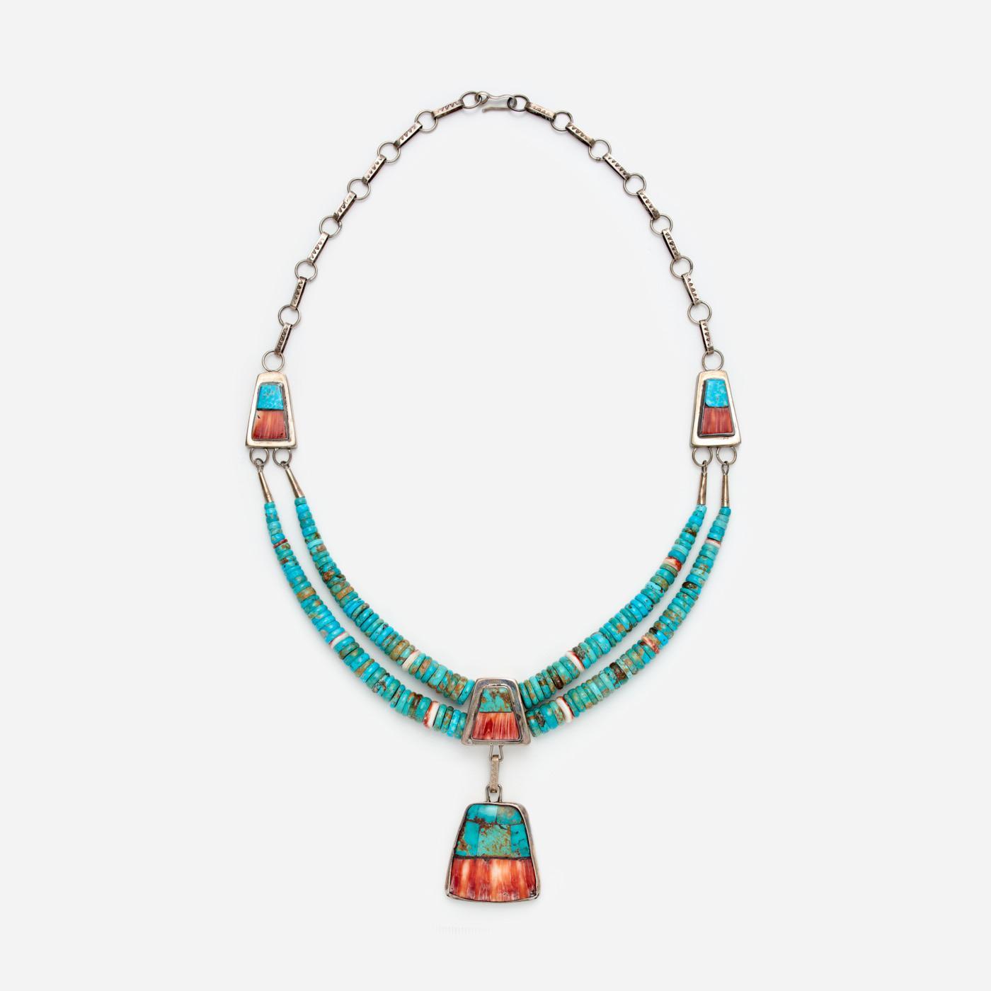 Appraisal: OSAVIO CRESPIN SR TURQUOISE AND SPINY OYSTER NECKLACE Osavio Crespin