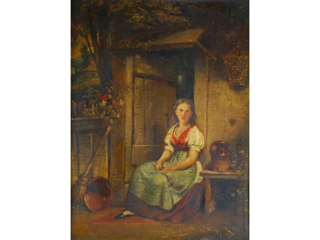 Appraisal: SCHOOL OF CHARLES ROBERT LESLIEOIL ON BOARD'The Cottage Door'unsignedattributed and