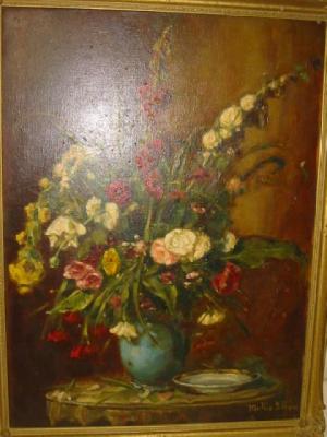 Appraisal: EUROPEAN SCHOOL Still Life with Flowers in a Blue Vase