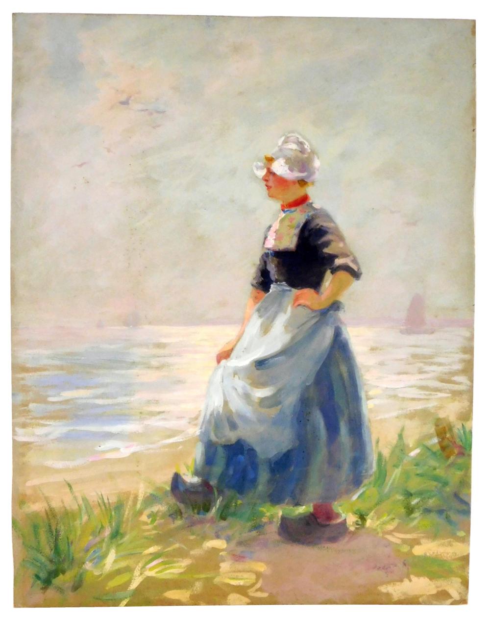 Appraisal: Oscar Miller American - Dutch Girl on Shoreline c unframed