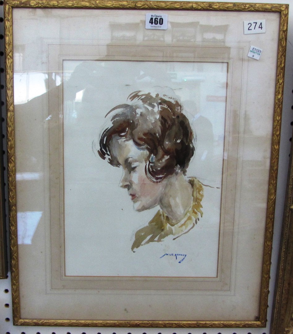 Appraisal: William Lee Hawkey - Head study watercolour signed cm x