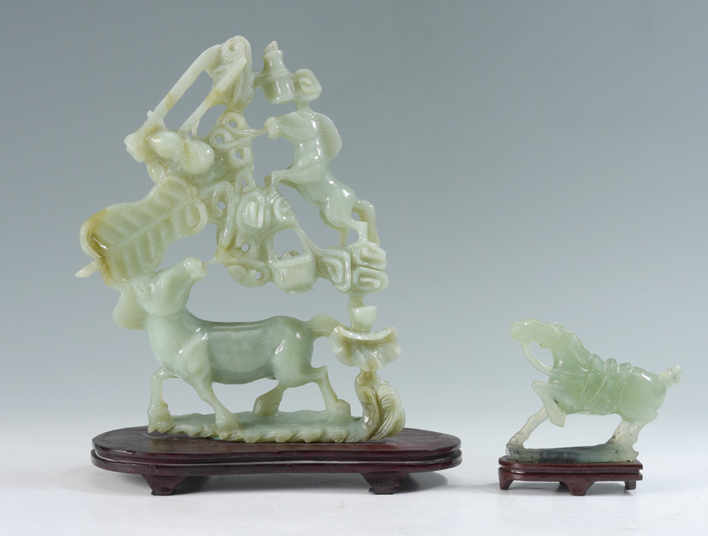 Appraisal: PIECE CHINESE CARVED SERPENTINE HORSE FIGURES piece carved serpentine or