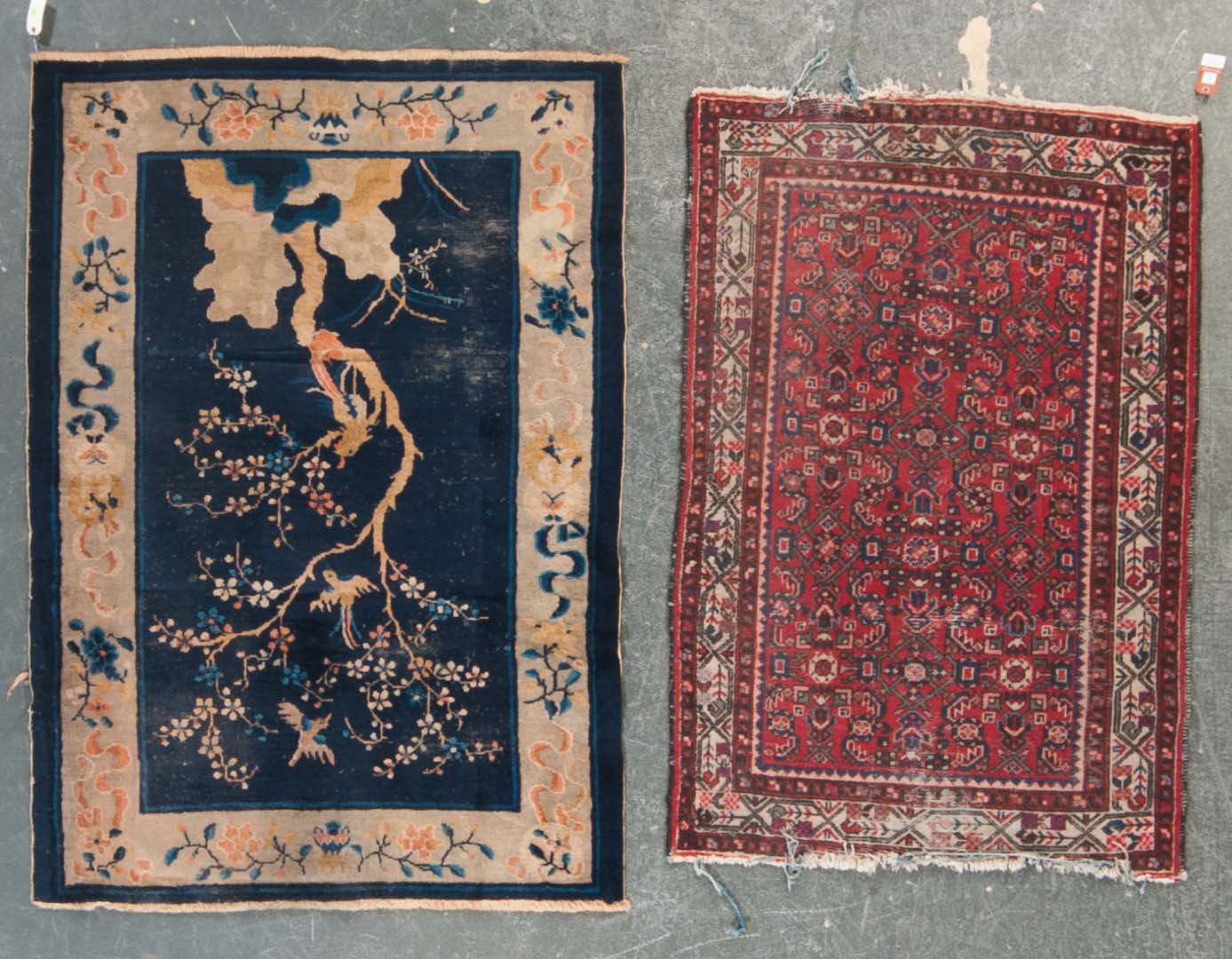 Appraisal: One Hamadan rug and One Antique Peking Chinese rug Hamadan