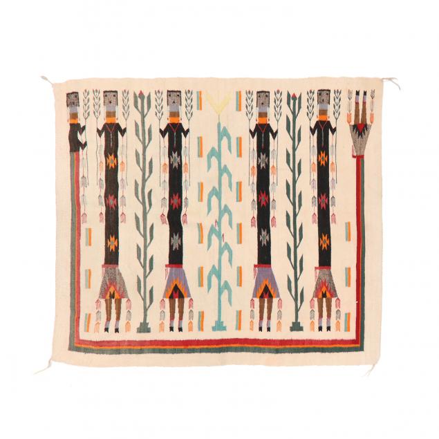 Appraisal: NAVAJO YEI RUG Beige field with repeating corn and figural