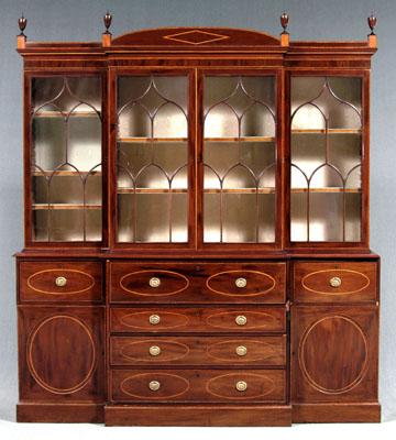 Appraisal: Fine inlaid Hepplewhite breakfront inlaid mahogany with satinwood panels and