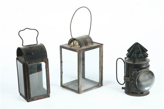 Appraisal: THREE LANTERNS American nd half- th century tin Two small