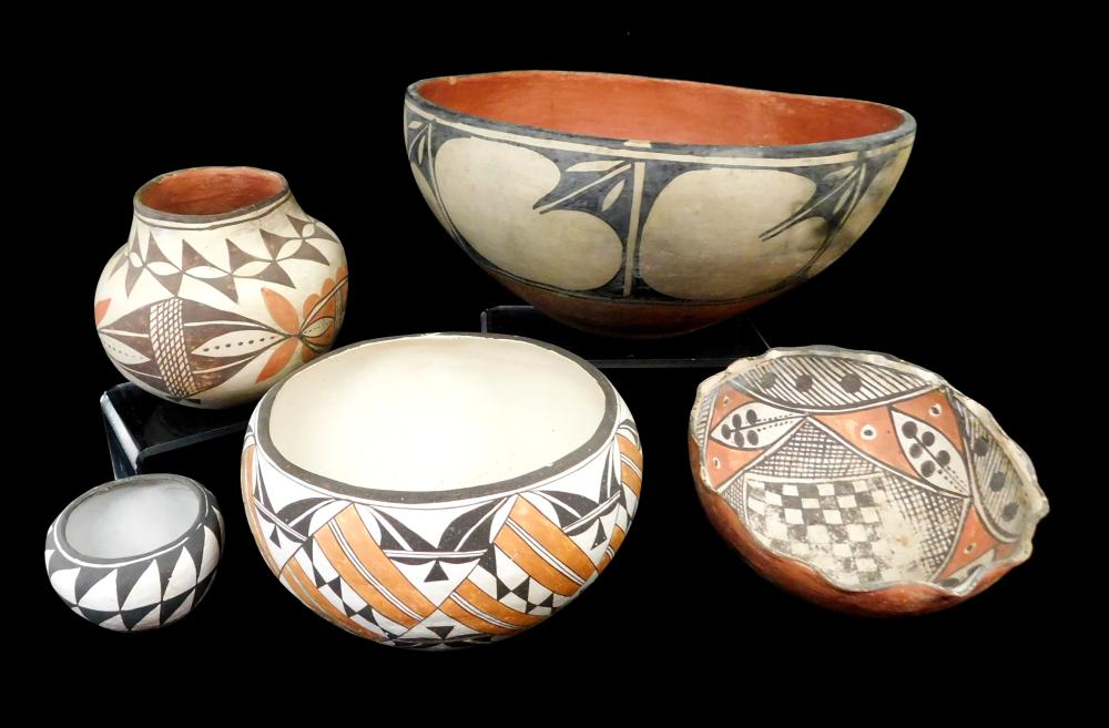 Appraisal: Native American pottery th C five pieces including two signed