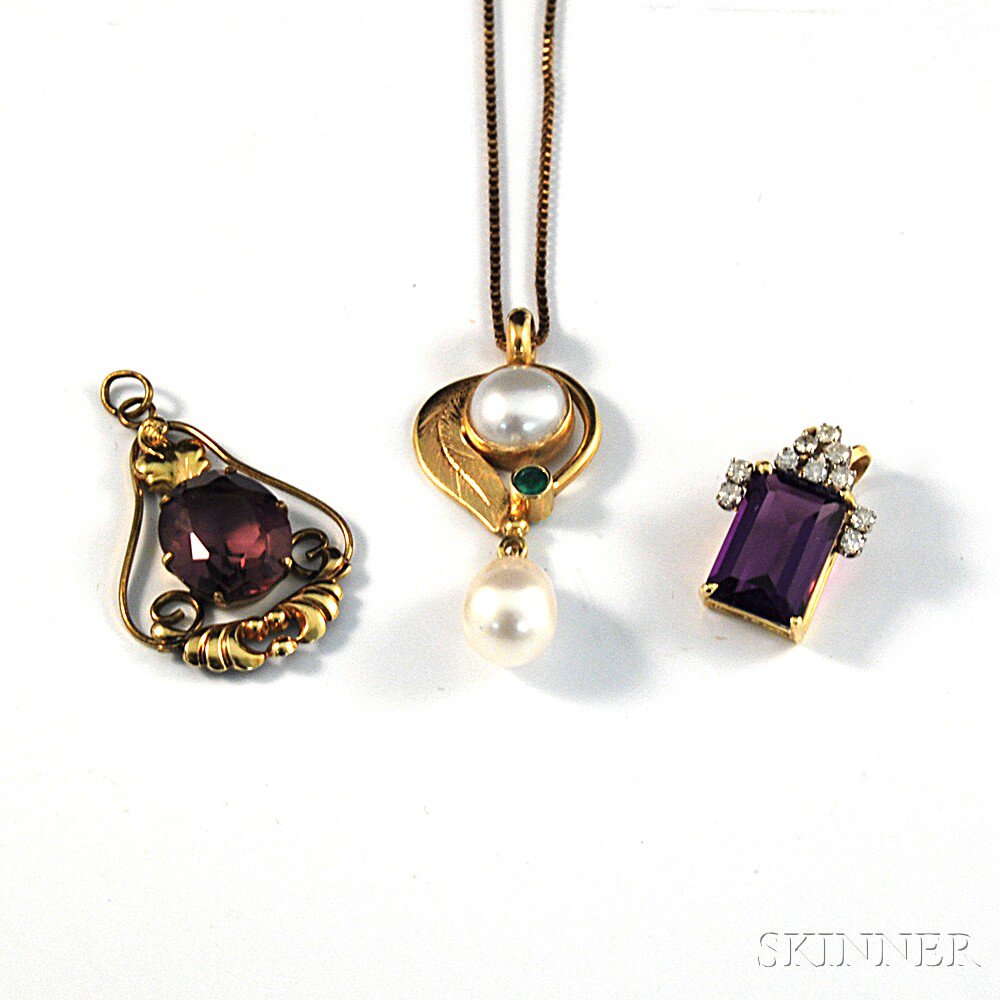 Appraisal: Three Pendants one gold-filled amethyst pendant one gold amethyst and