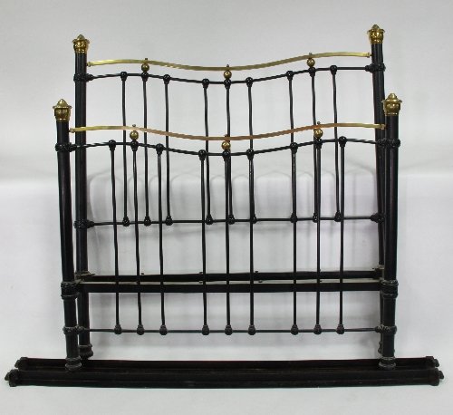 Appraisal: A brass and iron double bed cm '' wide