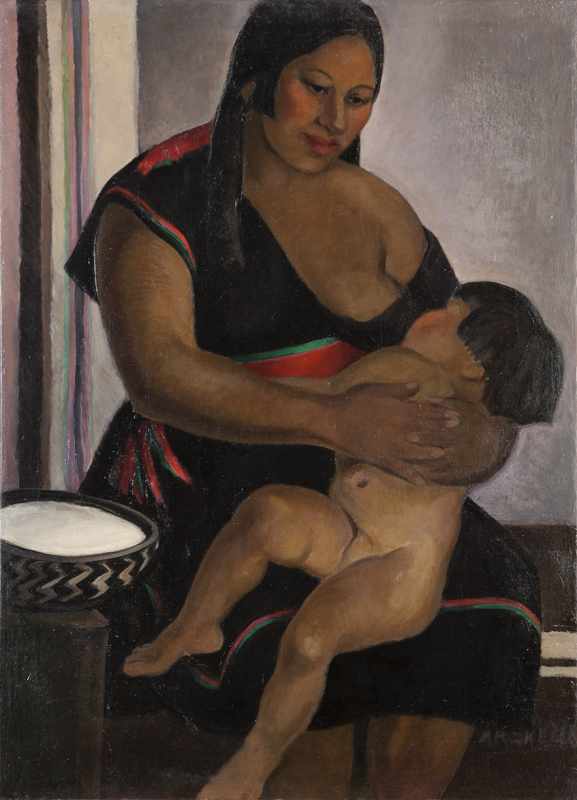 Appraisal: 'Hopi Mother and Child'' oil on canvas '' H x