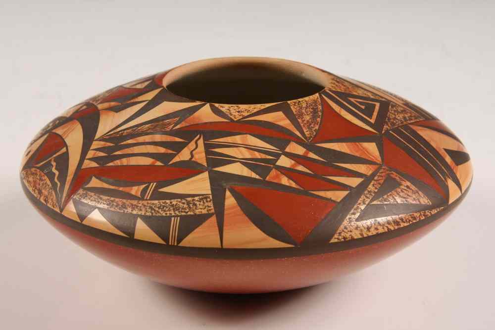 Appraisal: NATIVE AMERICAN POTTERY - Squatty Narrow Mouth Pot with Polychrome