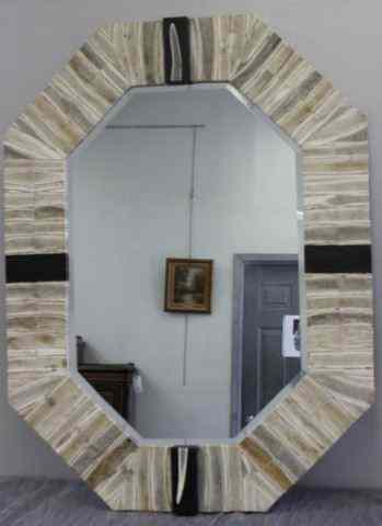 Appraisal: Karl Springer Midcentury Bone Inlaid Mirror A nice large size