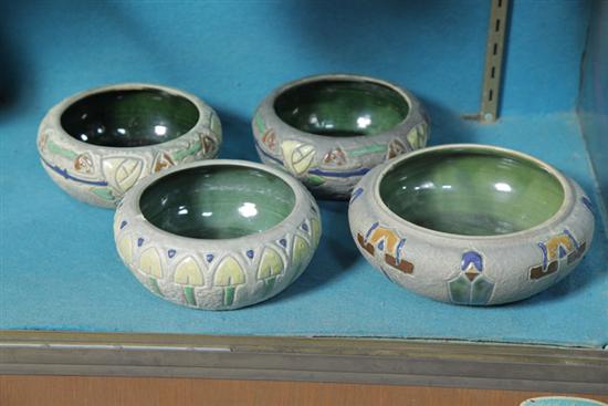 Appraisal: FOUR ROSEVILLE LOW BOWLS All in Mostique pattern with various