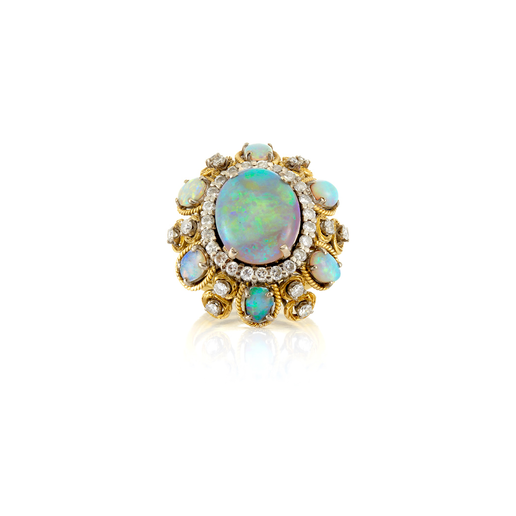 Appraisal: Opal and Diamond Ring kt diamonds ap cts ap dwt