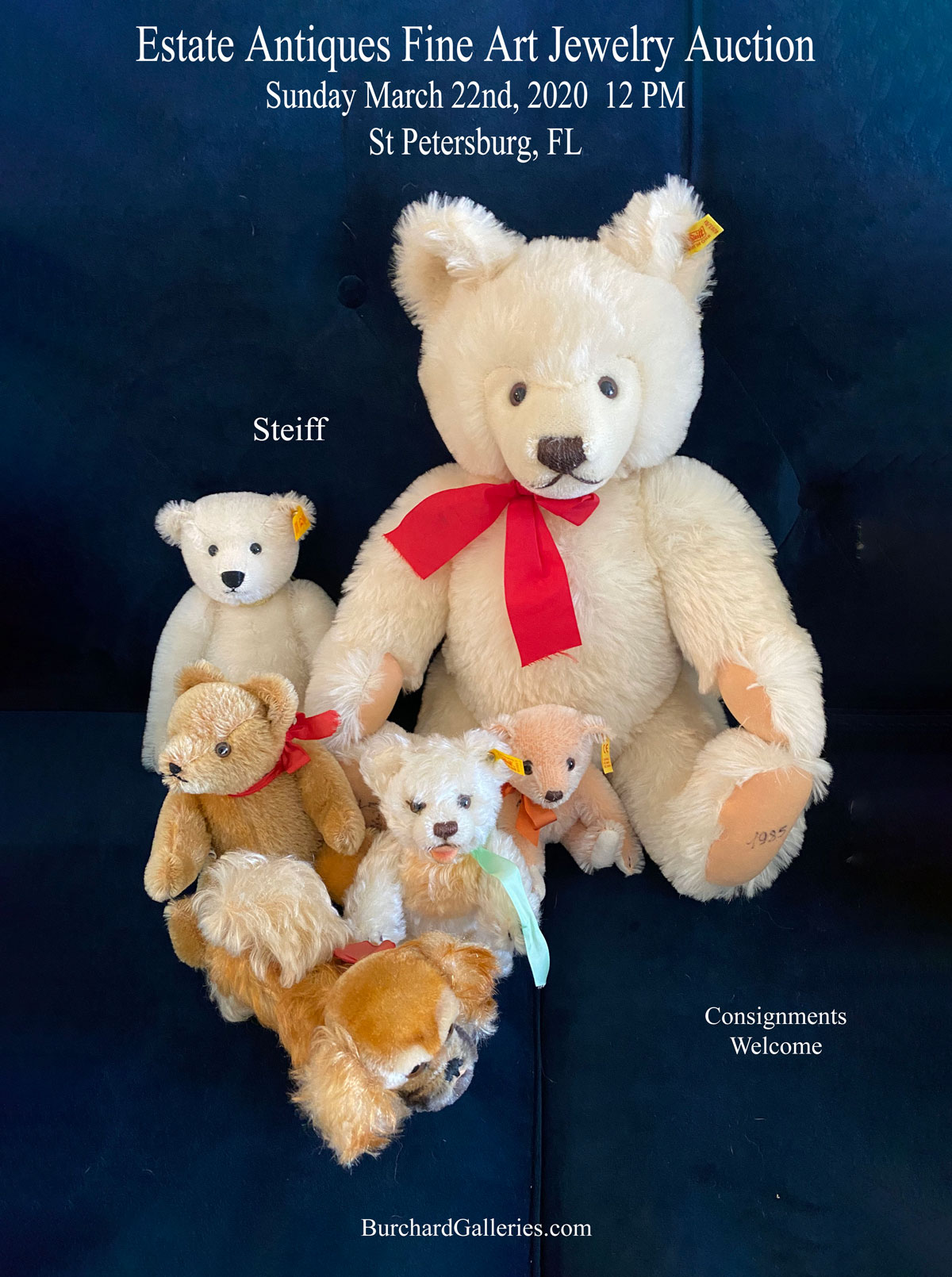 Appraisal: ESTATE LOT STEIFF BEARS WITH DOG Pristine condition Fred Rosemary