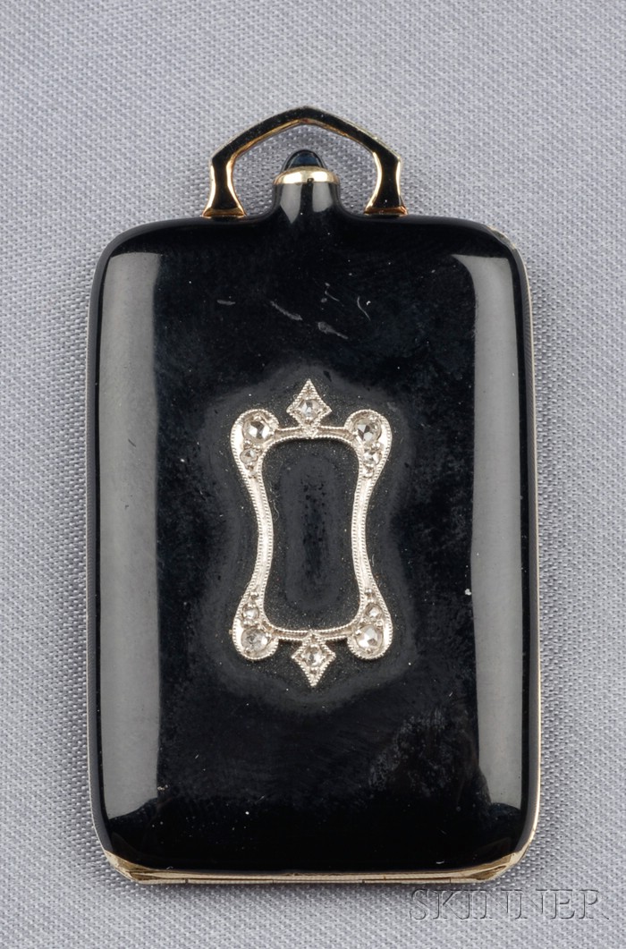 Appraisal: Art Deco kt Gold Enamel and Diamond Pendant Locket with