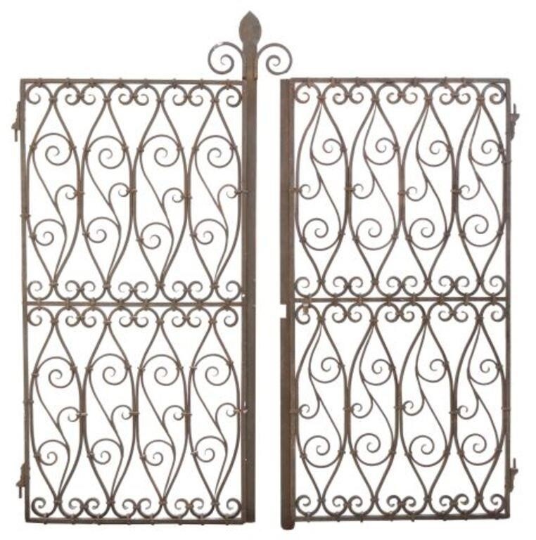 Appraisal: piece Architectural wrought iron gate with fleur-de-lis finial scroll work