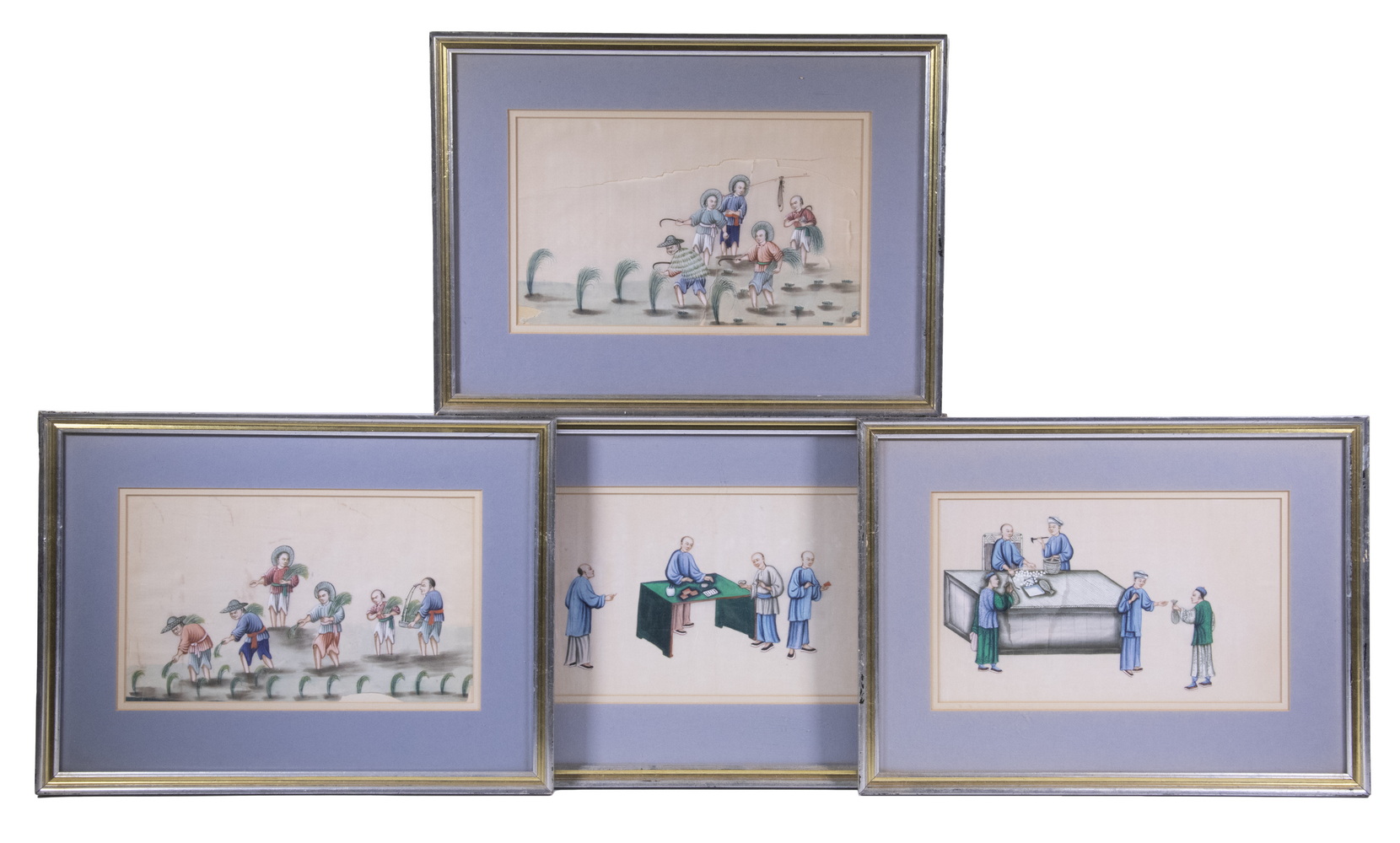 Appraisal: FRAMED CHINESE PITH PAINTINGS Agricultural and Mercantile Subjects gouache on