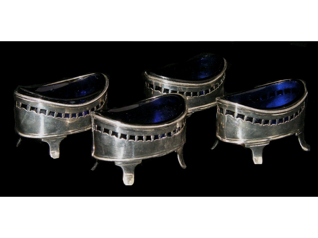 Appraisal: Set of four George III oval salts with fluted collars