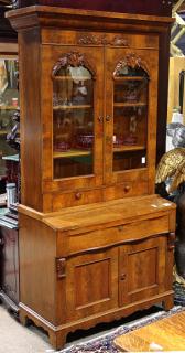 Appraisal: Late Victorian English burl walnut and oak secretary bookcase Late