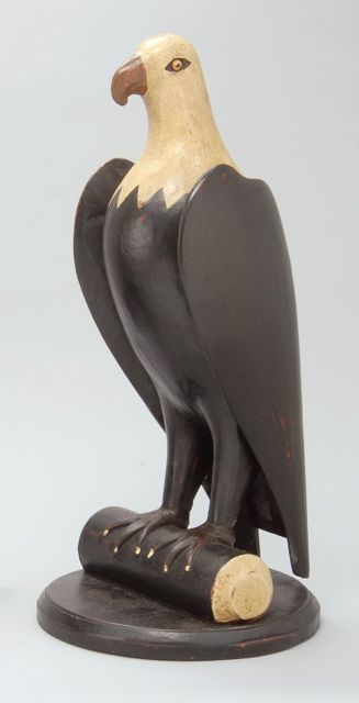 Appraisal: FOLK ART CARVED AND PAINTED WOODEN EAGLE th CenturyOn perch