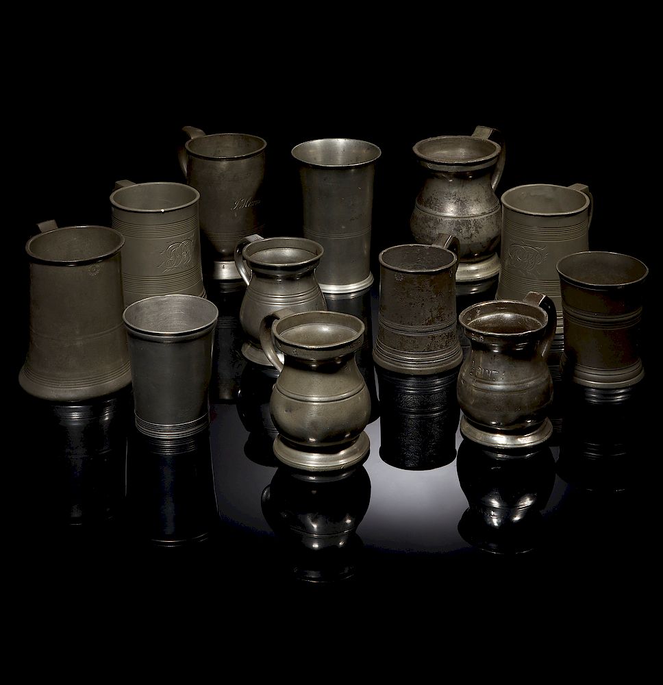 Appraisal: Twelve Pewter Tankards Beakers Twelve assorted tankards and beakers comprising