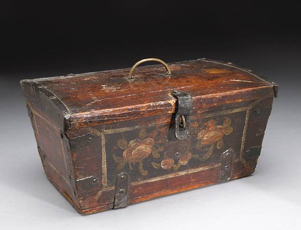 Appraisal: A small pine paint decorated document box th century Continental