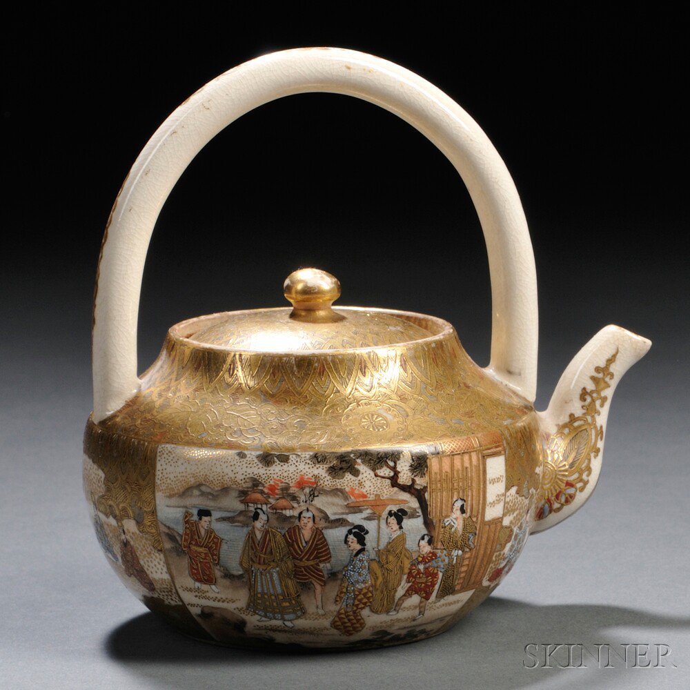 Appraisal: Satsuma Covered Teapot Japan th century round bottom with waisted