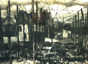 Appraisal: Roger Sylvester mid th century- Oast houses charcoal signed and