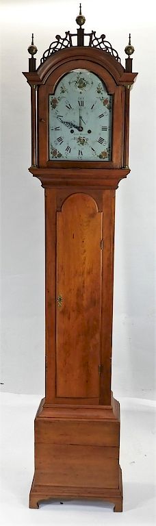 Appraisal: C Caleb Wheaton RI Cherry Tall Case Clock Rhode Island