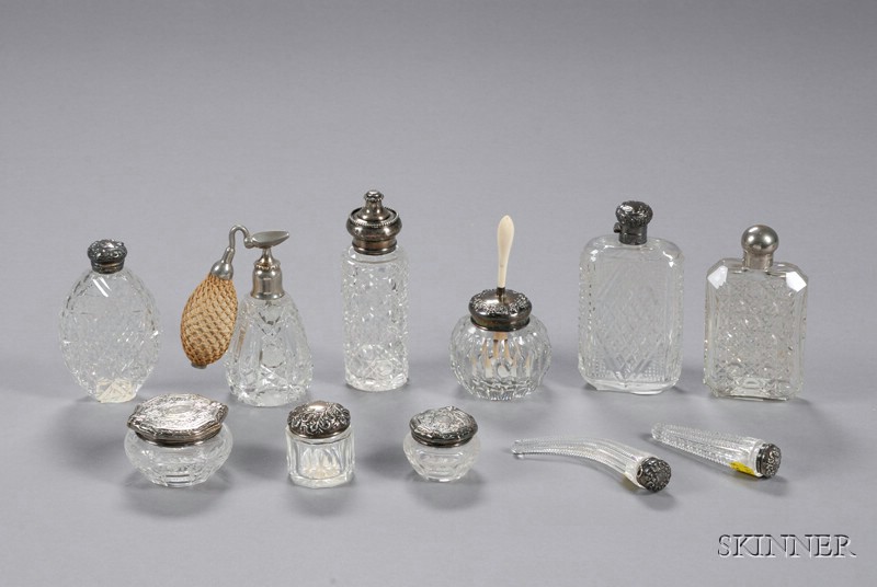 Appraisal: Eleven Cut Glass Containers th th century eight with sterling