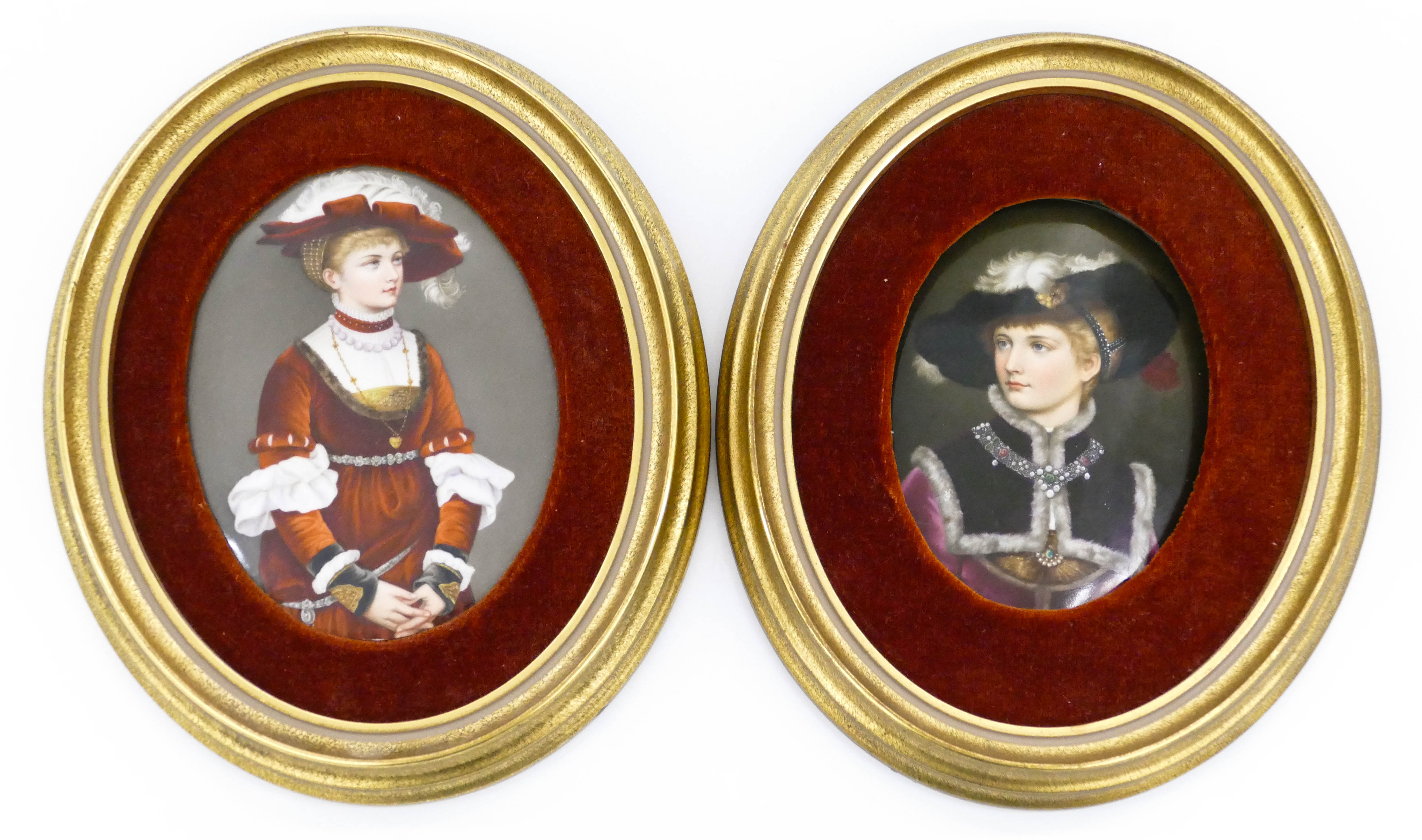 Appraisal: Pair Antique German Porcelain Portrait Plaques Framed ''x '' A