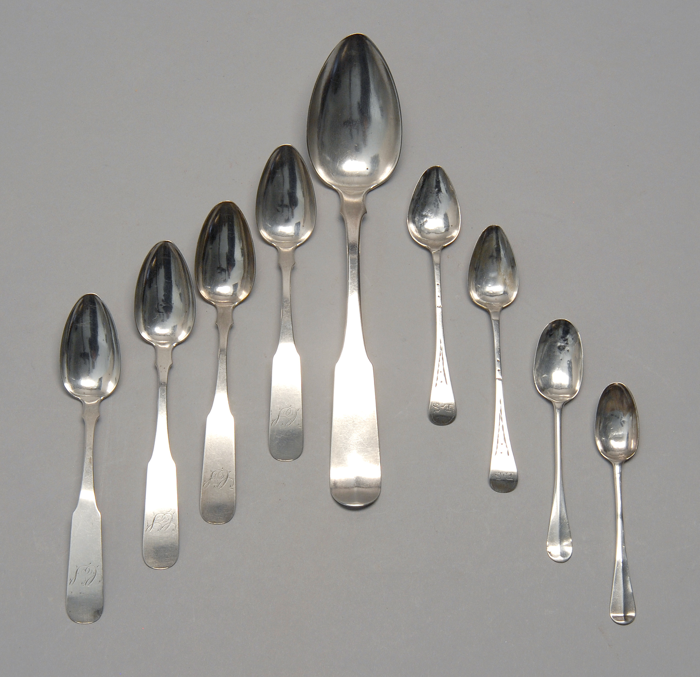 Appraisal: NINE AMERICAN SILVER SERVING PIECES BY THE MOULTON FAMILY OF