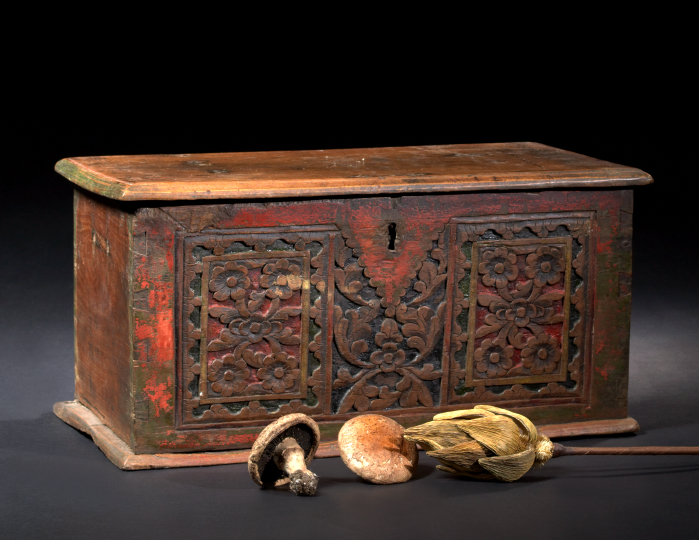 Appraisal: Charming Indonesian Hardwood Spice Chest th century with carved and