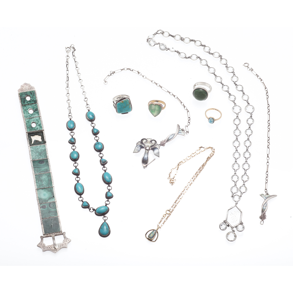 Appraisal: A collection of gem set jewellery to include a malachite